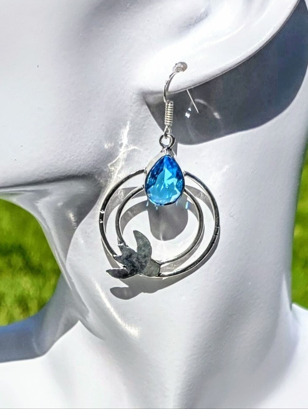 Aquamarine Gemstone Dangle Earrings w In 925 Sterling Silver (2.25")